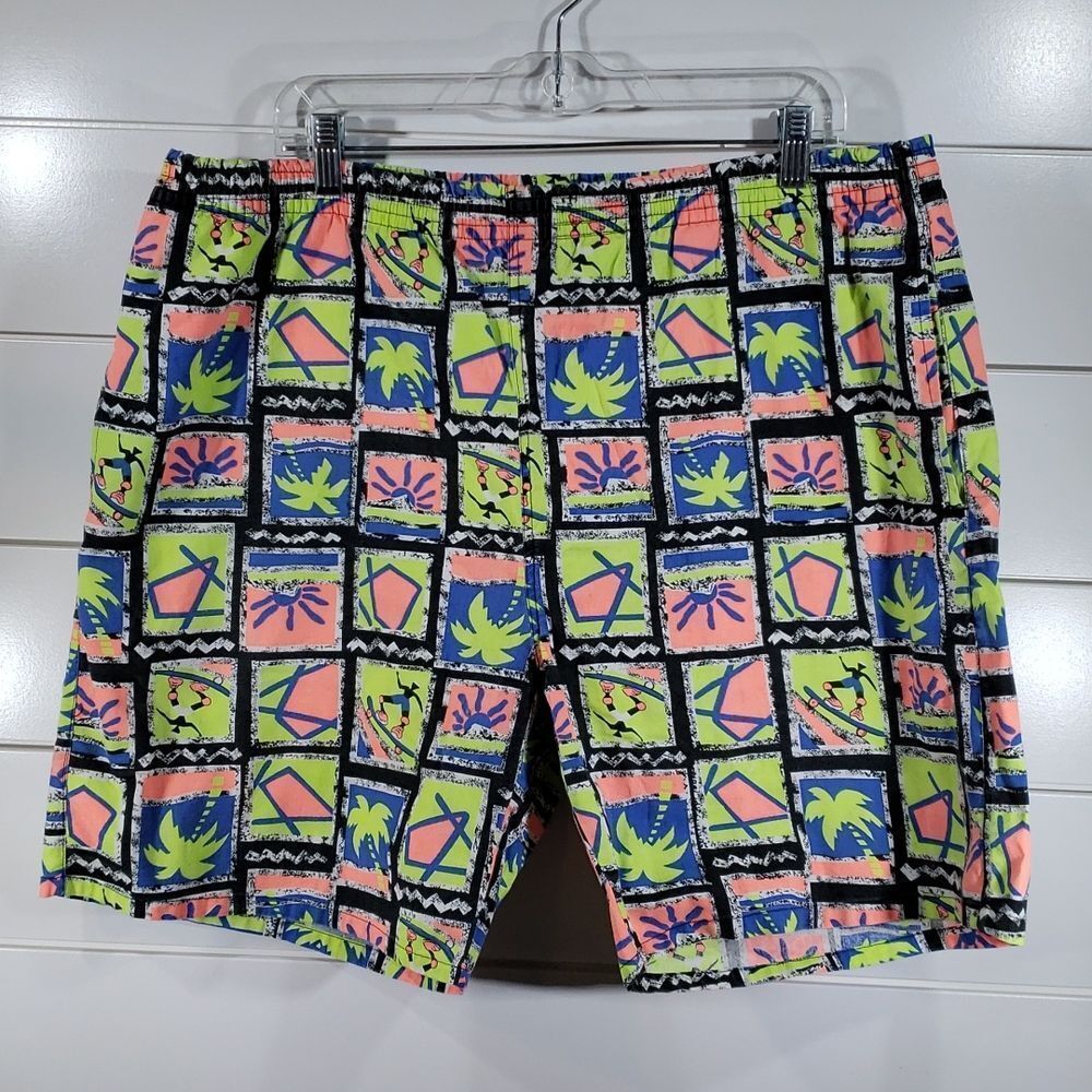 REPAGE Vintage 80's 90's Retro Men's Swim Trunks Neon XL